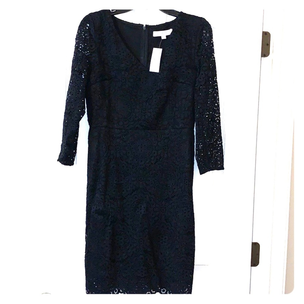 Ann Taylor LOFT Black Lace Dress 3/4 Sleeve size 4